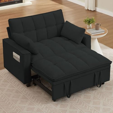 Portaforta Sleeper Sofa with Pull Out Couch Bed, 48.43" Convertible Pull-Out Sofa Bed Chair, 3-in-1 Futon Couch with Reclining Backrest and Side Pockets for Living Room Bedroom Apartment, Light Grey Portaforta