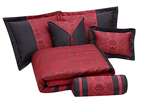 Chezmoi Collection Dynasty Black Red Jacquard 7-Piece Comforter Set, King Size Chezmoi Collection