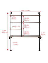 OLDRAINBOW Industrial Pipe Computer Desk with Shelves,Wall Mounted Laptop Desks for Small Spaces,59 inch Bookshelf Narrow Writing Desk with Floating Shelves OLDRAINBOW