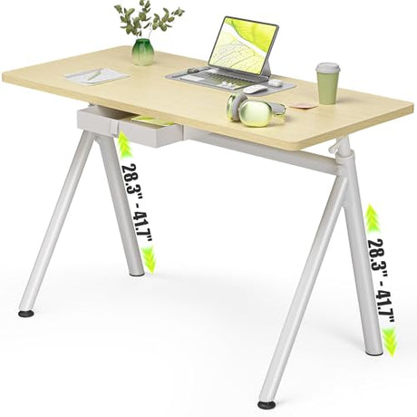 WALKINGDESK Standing Desk, 4-Leg Pneumatic Adjustable Desk for Walking Pad Treadmill - Stable No Wobble Fixed Frame, 40” Computer Desk with Fabric Drawer for Home Office, Gaming Desk, Oak WALKINGDESK
