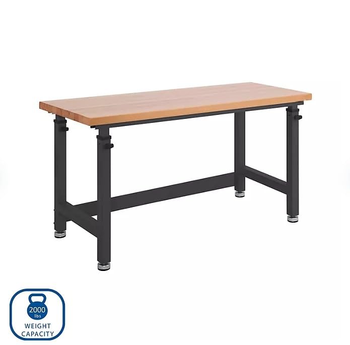 Ultra Heavy Duty Adjustable Workbench Table with Solid Wood Top, 1000-2000 lbs Capacity, (Graphite, 60" W x 24" D x 28.5"-42" H) Generic