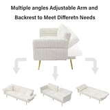 Japovker 79'' White Futon Sofa Bed, Corduroy Upholstered Folding Loveseat Couch with Adjustable Backrest and Armrests,Sleeper Sofa with Gold Metal Legs for Small Space Living Room (White) Japovker
