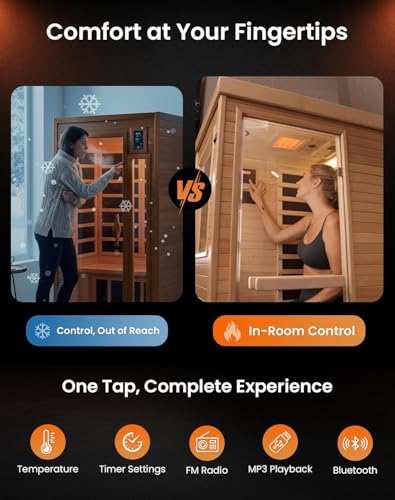 PAETA Infrared Sauna | 1-Person Indoor Dry Sauna with 5 Carbon Heaters | Fast & Even Heating Low EMF | Bluetooth & Chromotherapy for Home Sauna(Wooden) PAETA