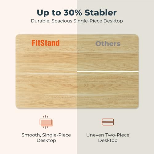 FitStand Pneumatic Standing Desk, 31.5" x 19.7" One-Piece Adjustable Height Home Office Desk, Rolling Computer Workstation with Hooks & Cup Holder,2 Rear-Mounted Hidden Casters, Maple FitStand