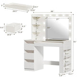 HUAHUU Vanity Desk with Lighted Mirror & Transparent Top, Makeup Vanity Desk with 4 Transparent Drawers and RGB Lighting, Built-in Power Outlet, 3-Tier Side Shelves & Storage Organizer for Bedroom HUAHUU