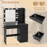 GOFLAME Makeup Vanity Desk with Lights, Modern Dressing Table with Charging Station, Hair Dryer Holder, 4 Large Drawers & 3-Tier Hutch, 3-Color Lights Adjustable, Black Vanity Table for Bedroom GOFLAME