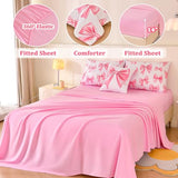 Tasselily 6 Pcs Bed in A Bag Full Comforter Set for Girls,Pink Bow Bedding,Bow Comforter Sets with Sheets for Kids Tasselily