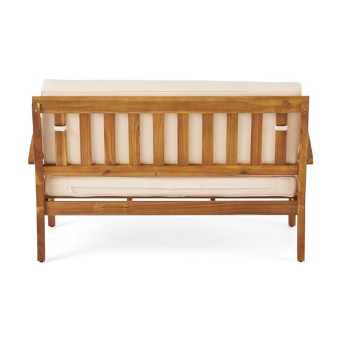 Christopher Knight Home Peyton Outdoor Acacia Wood Loveseat and Coffee Table Set with Water Resistant Cushions, Teak Finish / Beige Christopher Knight Home