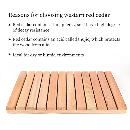 bingaai Cedar Wood Shower Mat, Cedar Wooden Bath Mats, Wood Bath Mat 23.6 x 15.7 in, Shower Stall Mat Non-Slip for Bathroom Bathtub Spa Sauna Garden bingaai