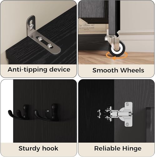 IRONCK Small Kitchen Pantry Cabinet 72" for Narrow Space, with Single Door and Adjustable Shelves, Freestanding Tall Storage Cabinet for Living Room, Bathroom, Black and White IRONCK