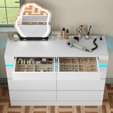 Furniouse Modern 6 White Drawer Dressers for Clothes Organizer & 2 Storage Drawers Wide Chest of Drawers with Charging Station & LED Lights, for Bedroom, Living Room Furniouse