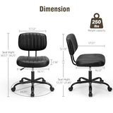 DUMOS Small Armless Home Desk Chair with Low Back Lumbar Support, Height Adjustable PU Leather Computer Task Chair with 360° Swivel Wheels, for Small Space, Kids and Adults, New Black DUMOS