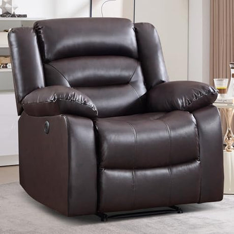EBELLO Classic Power Recliner Chair, Faux Leather Oversized Electric Overstuffed Chair with Soft Cushion and Back, Sofa with Comfortable Armchair for Living Room, Brown EBELLO