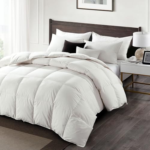 APSMILE Queen Size Down Feather Fibers Comforter, All Seasons Duvet Insert with 100% Organic Cotton, Fluffy Fill-Power Medium Warm Hotel Comforter Insert, (90x90 inches, Ivory White) APSMILE