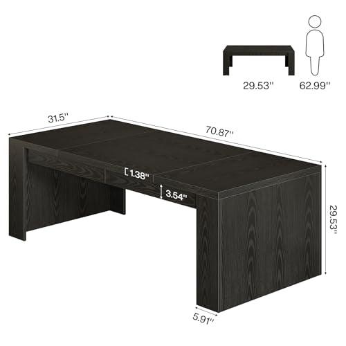 Tribesigns 12 ft Conference Table for 10-14 People, 142-Inch Rectangular Executive Meeting Table for Office, Farmhouse Sturdy Business Desk for Office Conference Room, (2, Black) Tribesigns