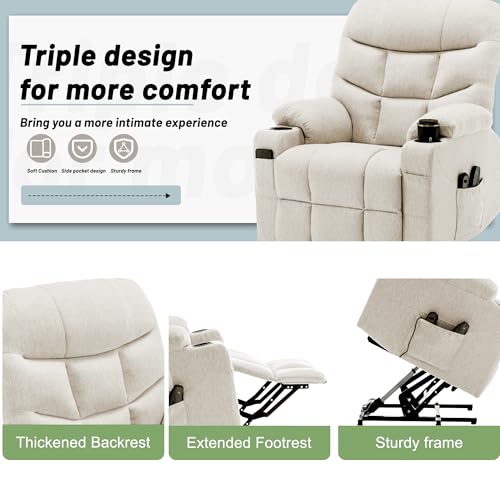 Korser Power Recliner Chair with Massage and Heating, Power Lift Recliner Chair for Elderly and Adults, Electric Recliner with Remote Control and Cup Holders for Living Room