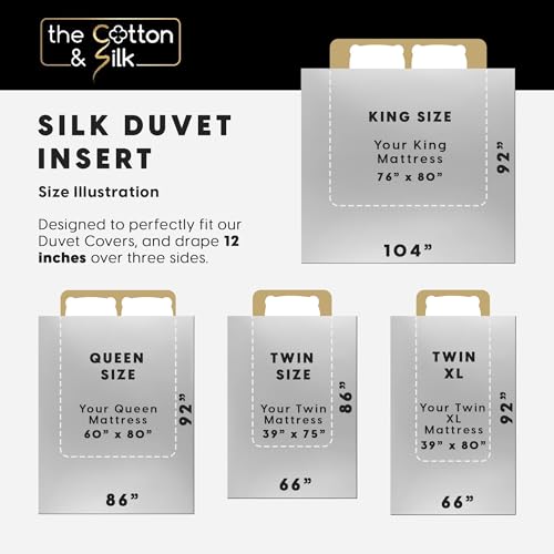 THE COTTON & SILK®️ 100% Mulberry Silk Filled Comforter for Spring/Fall/Mild Summer - Luxury, Ultra Soft, Breathable, Naturally Body-Hugging Silk Duvet Insert/Bedding Blanket - Twin Size THE COTTON & SILK