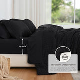Love's cabin Seersucker Black King Size Comforter Set, 7-Piece All Season Lightweight Bed in a Bag Bedding Set with Comforter, Flat Sheet, Fitted Sheet, Pillowcases and Shams Love's cabin