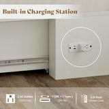 AMERLIFE Twin Size Murphy Bed, Farmhouse Wooden Cabinet with Charging Station and Storage Drawer for Bedroom/Office/Guest Room, White+Barnwood AMERLIFE