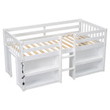 Softsea Twin Low Loft Bed with 2-Tier Shelves & LED Light in White SOFTSEA