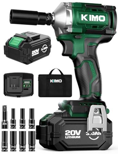 KIMO Cordless Impact Wrench 1/2" with 814N.M Max Torque, 3000 RPM, 20V Electric Impact Wrench with 1 Hour Fast Charger & 3.0 Lion Battery, Variable Speeds, 1/2 Impact Gun for Car Home - WoodArtSupply