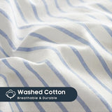 Wake In Cloud - Striped Cotton Duvet Cover Set, Ticking Stripe Vertical Pinstripe Farmhouse, 100% Washed Cotton Textured Percale Bedding Set, 3 Pieces, Blue White, Full Size Wake In Cloud