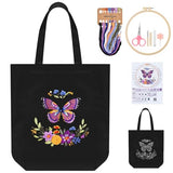 ERKOON Canvas Tote Bag Embroidery Kit for Beginners, Needlepoint Arts Crafts Cross Stitch Kits for Adults Including Stamped Embroidery Bag with Hoops, Needle, Instruction and Color Threads (Butterfly)