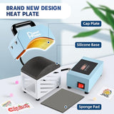 PlanetFlame Hat Press, Mini Hat Press Heat Machine for Caps Hats with 5.4" * 3.1" Curved Teflon Coated Heat Plate & Safety Base for Heat Transfer Vinyl, Sublimation and DIY Projects, Blue PlanetFlame