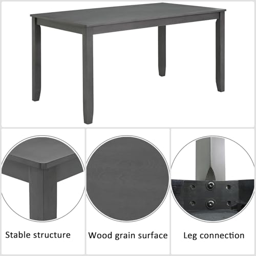 Trygoal Dining Table Set for 6, Farmhouse 6 Piece Dining Room Table Set with Rectangular Table, 4 Upholstered Backrest Chairs and Bench, Counter Height Kitchen Sets with Warm Woodgrain Finish, Gray Trygoal