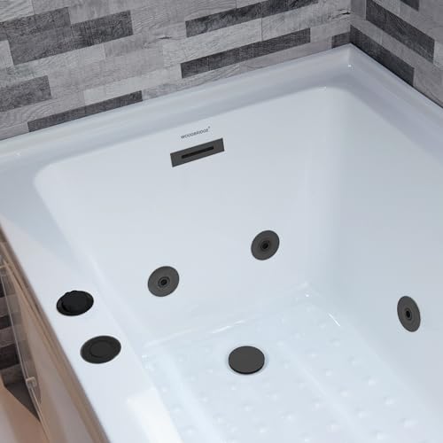 WOODBRIDGE 60" Alcove Acrylic Rectangular Whirlpool Heated Jetted Tub in White with Left Drain, Matte Black pop-up Drain Included BM6030L WOODBRIDGE