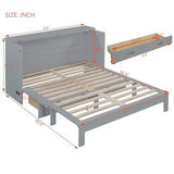 P PURLOVE Queen Murphy Bed with Large Drawers, Wood Cabinet Bed with USB Port, No Box Spring Needed, Easy Assembly (Gray) P PURLOVE