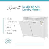 RiverRidge Somerset Double Tilt Out Laundry Hamper - Stylish Laundry Room Cabinets with Removable Cloth Bags, Inset Doors & Coved Top Shelf - Laundry Cabinet for Clothes & Towels RiverRidge
