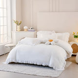 MOOWOO Chic Ruffle Lace Polyester Duvet Cover Set -Girl White Bedding-2 Piece Twin Comforter Duvet Cover with Zipper Closure -Ultra Soft and Light Weight(White, Twin)-NO Including Comforter MOOWOO