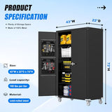 Yeeoy Wide & Deep Metal Garage Storage Cabinet with Pegboard & Adjustable Shelves, Lockable Storage Cabinet with Wheels, Tool Organization Cabinets for Office Garage Shop, 43''W x 22''D x 72''H Yeeoy