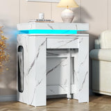 Extendable Dining Table with Charging Station & LED Lights, 19.7" to 98.4" White Faux Marble Dining Table, Rectangle Console Table for 2-8, Modern Space Saving Kitchen Island Table (No Chairs) Gyfimoie