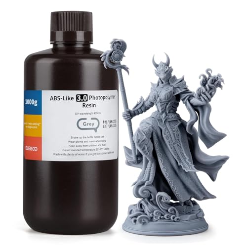 ELEGOO ABS-Like 3D Printer Resin 3.0, 405nm UV-Curing Photopolymer Resin for Mars Saturn Jupiter MSLA DLP LCD 3D Printing with Strength and Toughness, High Precision, Low Viscosity, Grey 1000g