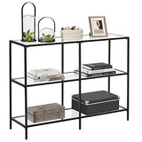 VASAGLE 39.4 Inch Console Table with 3 Shelves, Sofa Tables, Modern Entryway Table, Metal Frame, Tempered Glass Shelf, Entryway Living Room Bedroom, Classic Black and Transparent ULGT027B01 VASAGLE