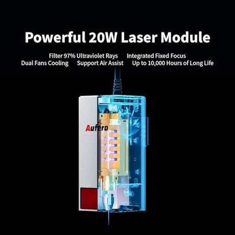 Aufero Laser Engraver 20000mW Laser Cutter Machine with 40L Air Assist Large Working Area Laser Engraver Machine for Wood, Metal, Acrylic,Leather Wood Laser Engraver with APP Control Aufero