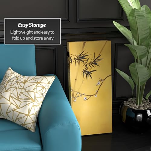 Red Lantern 3 ft. Short Double Sided Bamboo Tree Canvas Room Divider 4 Panel Freestanding Folding Privacy Screen Partition and Separator for Modern and Contemporary Bedroom Home Office Studio Dorm Red Lantern