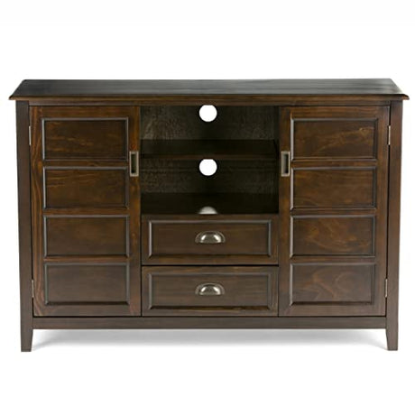 SIMPLIHOME Burlington SOLID WOOD Universal TV Media Stand, 54 inch Wide, Traditional, Living Room Entertainment Center with Storage, for Flat Screen TVs up to 60 inches in Mahogany Brown SIMPLIHOME