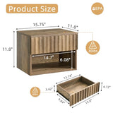 BuildHom Floating Nightstand with Fluted Drawer - Modern Wall Mounted Bedside Table with Open Storage Shelf, Small Night Stand TV Stand for Bedroom(Rustic Brown, Set of 2) BuildHom