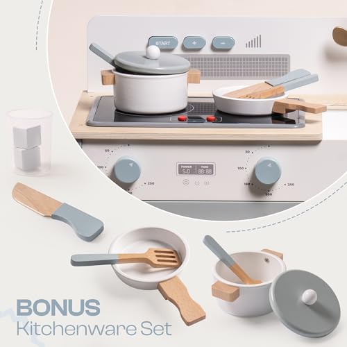 ROBUD Montessori Kids Kitchen Playset, Wooden Play Kitchen, Pretend Toddlers Kitchen Toy with Accessories, Baby Gift for Ages 3 4 5 6 7 8 ROBUD