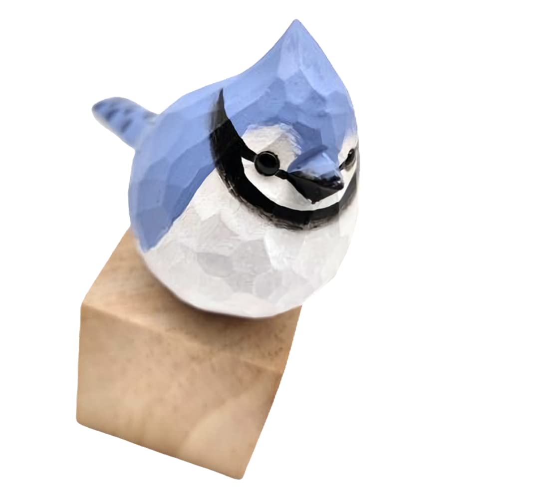 TALKLEK Hand Carved Wooden Bird Figurines, Creative Small Bird Statue for Home Decor, Bird Gifts for Bird Lovers (Blue Jay) TALKLEK