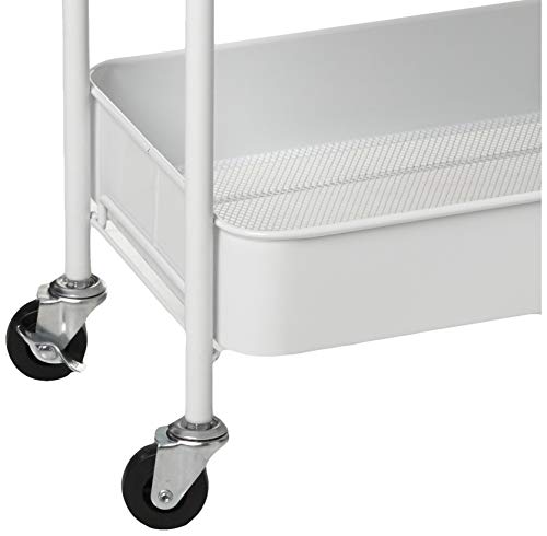 CAXXA 3-Tier Rolling Metal Storage Organizer - Mobile Utility Cart Kitchen Cart with Caster Wheels, White CAXXA
