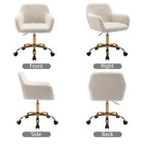 KCC Faux Fur Office Desk Chair, Comfy Swivel Armchair with Wheels, Upholstered Fuzzy Vanity Chair, Adjustable Height, White KCC