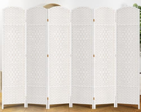 Duraspace 6 Panels Room Divider 6 FT Tall Weave Fiber Privacy Screen Freestanding Double Hinged Folding Screen Extra Wide Room Dividers for Patio Privacy (Off White) DURASPACE
