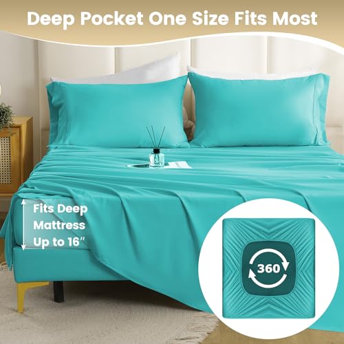 CozySmile Holtel Luxury Twin Size Sheet Set - 3 Piece Soft Microfiber Sheets for Twin Size Bed, 16" Deep Pocket Easy Care Wrinkle Free Cooling Bedding Sheet and Pillowcase Set, Turquoise CozySmile