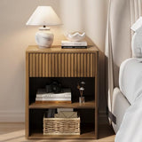 Nightstand Bedside Table Storage Drawer - Large Mid Century Modern Night Stand with Fluted Wood Storage Drawer and Open Shelf Bed Side Table for Bedroom Study Room, Walnut Brown, Set of 1 Lazzanto