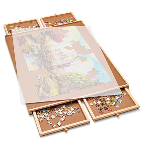 Gamenote Wooden Jigsaw Puzzle Table with Drawers & Cover Mat, 23" X 31" Portable Puzzle Board for 1000 Pieces Puzzle for Adults and Kids - WoodArtSupply