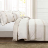 Lush Decor Farmhouse Stripe Reversible Cotton Duvet Cover Queen Size 3 Piece Set Full/Queen Neutral - Farmhouse Bedding Set - Striped Duvet Cover Lush Decor